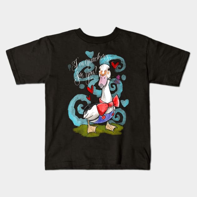 Quackers for you white text Kids T-Shirt by Jurassic Ink